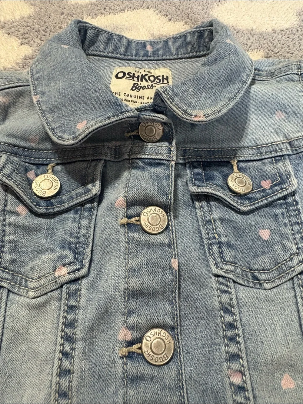 OshKosh B'gosh Light Blue Denim Jacket with Pink Heart Print Toddler Girl 4T